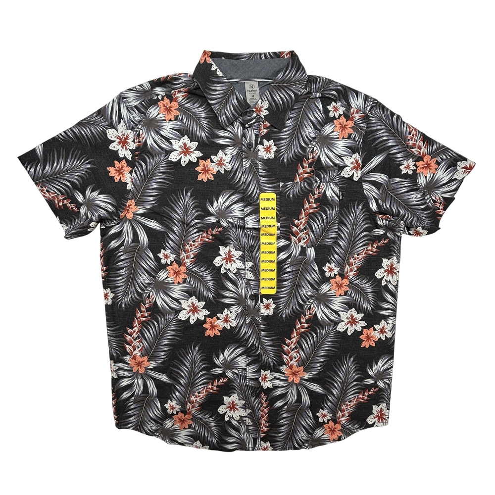 Hurley Shirt Mens Medium Floral Hawaiian Button Up Short Sleeve HMS24-11046